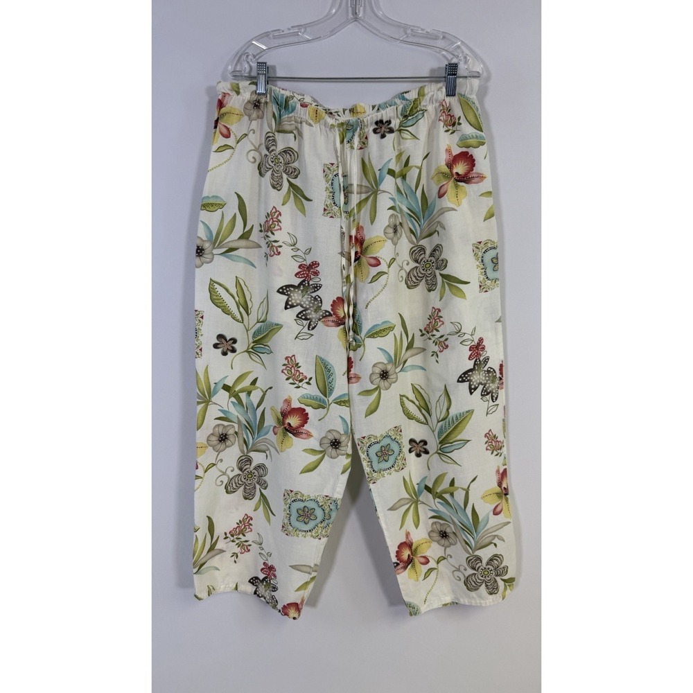 Hot Cotton By Marc Ware Linen Blend Pants Women 1X Floral Print Boho Beach